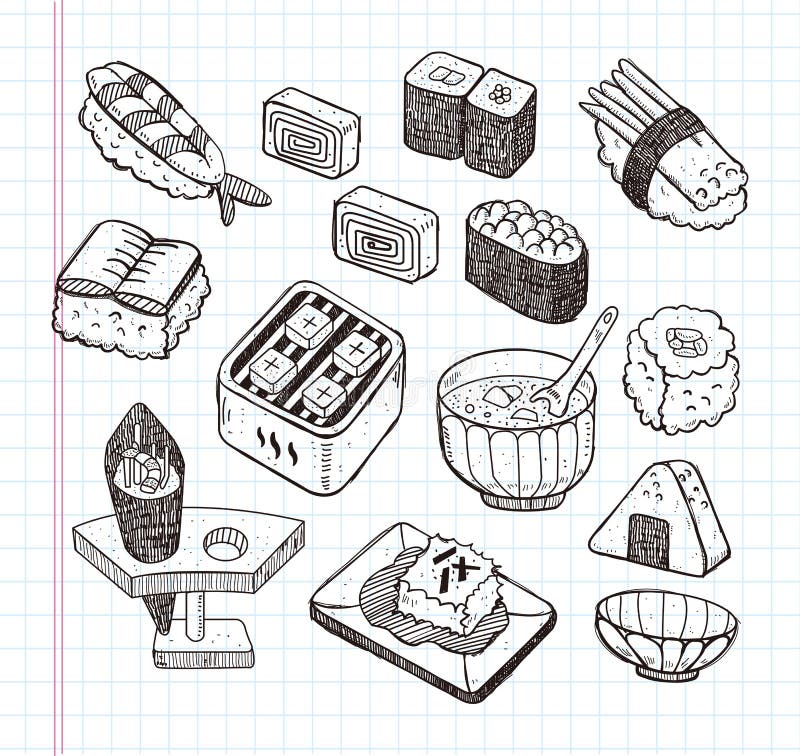 Insieme giapponese dell'icona dell'alimento di Doodle royalty illustrazione gratis