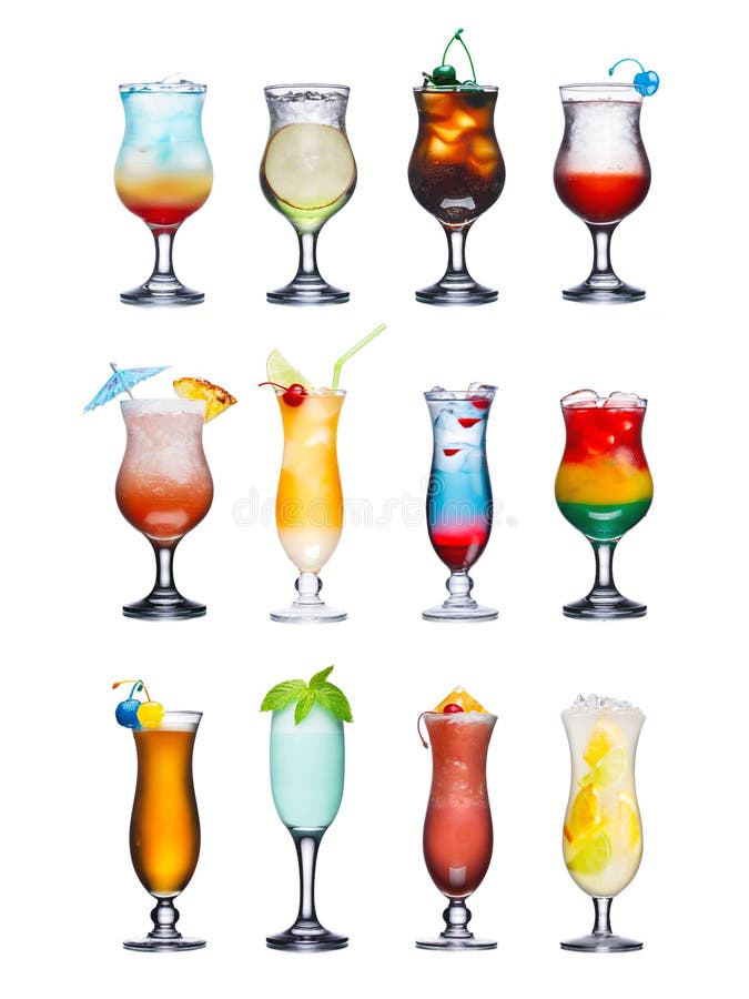 Insieme isolato dei cocktail di frutta immagini stock Insieme isolato dei cocktail di frutta immagini stock