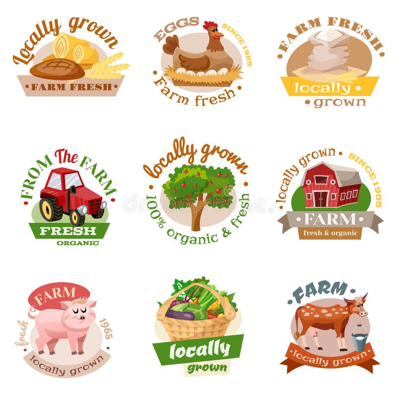 Insieme piano dell'emblema dell'azienda agricola royalty illustrazione gratis Insieme piano dell'emblema dell'azienda agricola royalty illustrazione gratis
