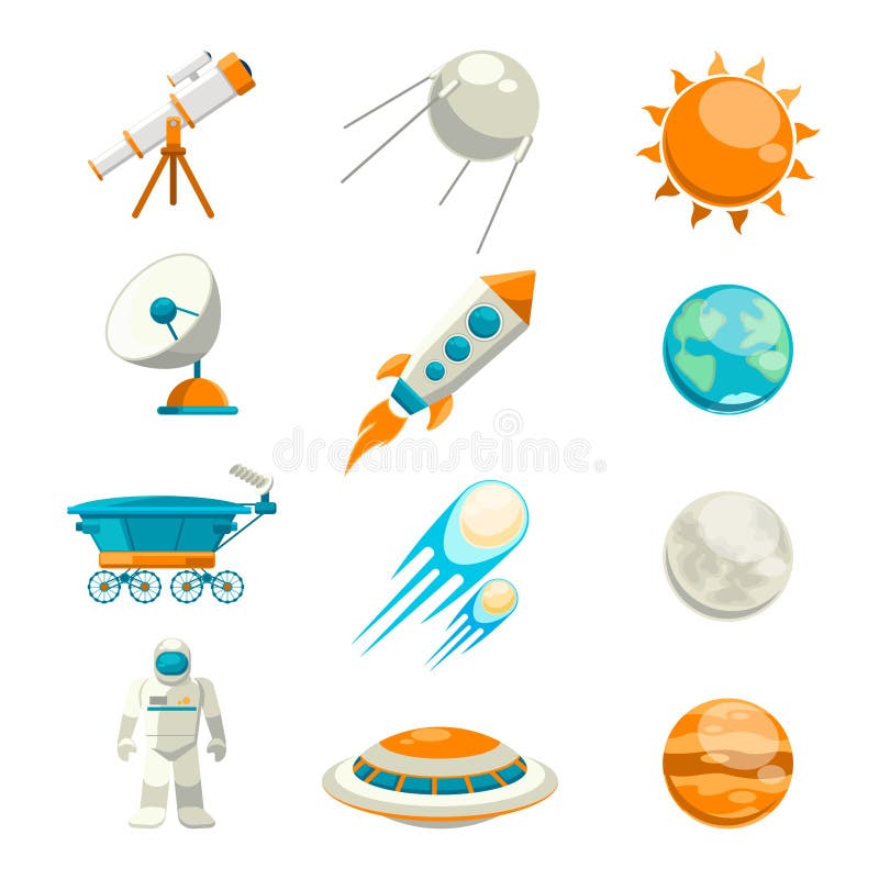 Insieme piano dell'icona dello spazio di vettore royalty illustrazione gratis Insieme piano dell'icona dello spazio di vettore royalty illustrazione gratis