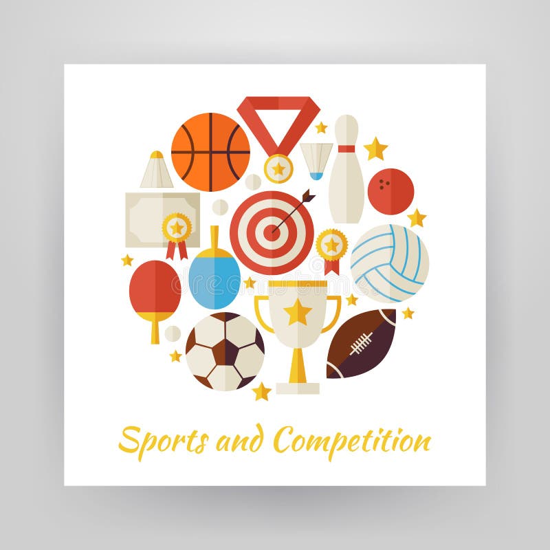 Insieme piano di vettore del cerchio di stile di ricreazione e della concorrenza di sport illustrazione di stock Insieme piano di vettore del cerchio di stile di ricreazione e della concorrenza di sport illustrazione di stock