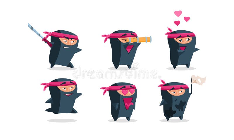 Insieme piano di vettore del ninja divertente nelle situazioni differenti Characher sveglio del fumetto Elementi per il gioco del royalty illustrazione gratis Insieme piano di vettore del ninja divertente nelle situazioni differenti Characher sveglio del fumetto Elementi per il gioco del royalty illustrazione gratis