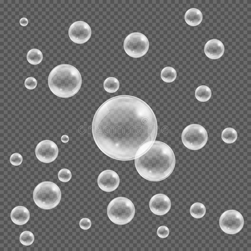 Insieme realistico bianco di vettore delle bolle dell'acqua del sapone