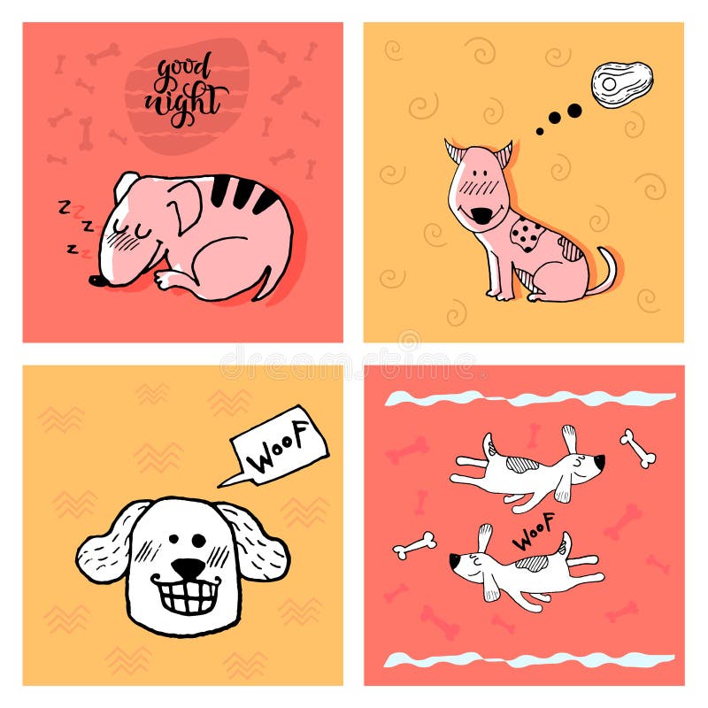INSIEME sveglio divertente del cane, stampa puerile di scarabocchio della mano Perfezioni per la maglietta, l'abito, le carte, il illustrazione vettoriale INSIEME sveglio divertente del cane, stampa puerile di scarabocchio della mano Perfezioni per la maglietta, l'abito, le carte, il illustrazione vettoriale