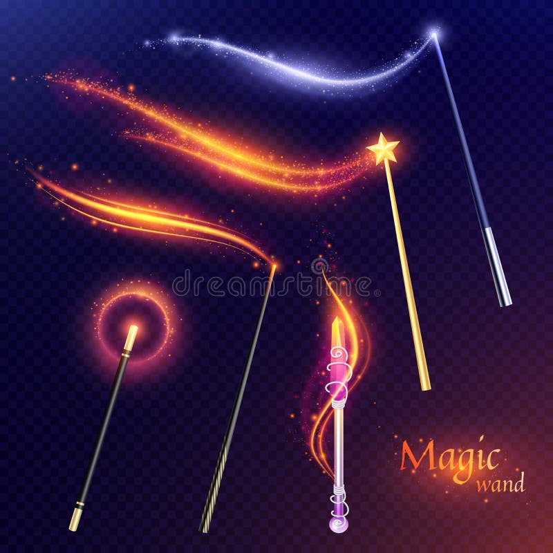 Insieme trasparente delle bacchette magiche illustrazione di stock Insieme trasparente delle bacchette magiche illustrazione di stock