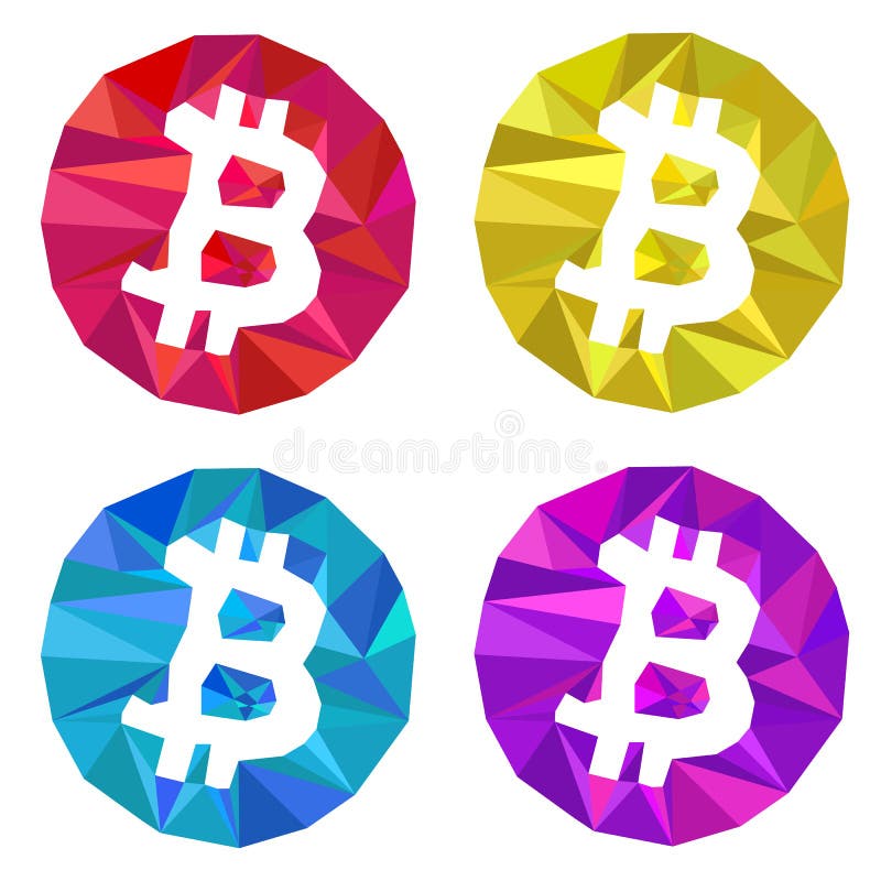 Insieme triangolare di logo di Bitcoin Porpora blu gialla rossa illustrazione vettoriale Insieme triangolare di logo di Bitcoin Porpora blu gialla rossa illustrazione vettoriale