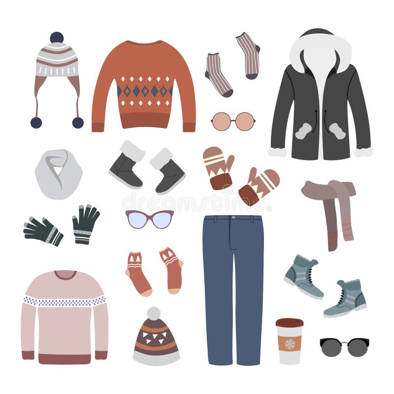 Insieme variopinto dell'abbigliamento moderno ed alla moda delle donne di inverno royalty illustrazione gratis Insieme variopinto dell'abbigliamento moderno ed alla moda delle donne di inverno royalty illustrazione gratis