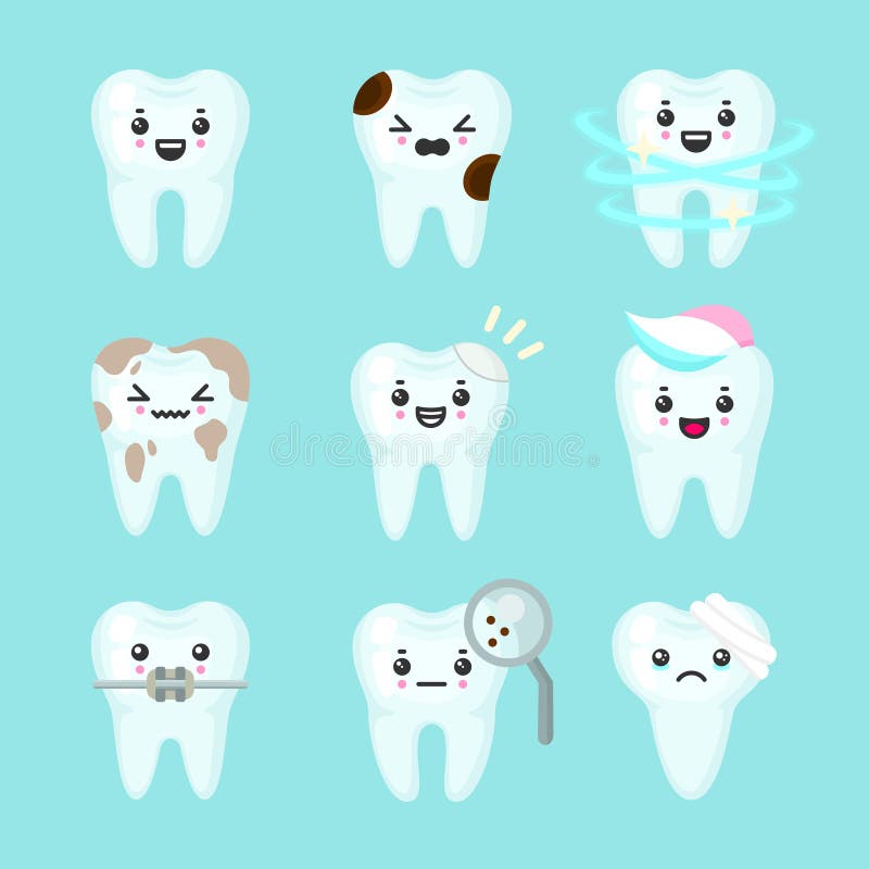 Insieme variopinto di vettore dei denti svegli con differenti emozioni Stati differenti del dente illustrazione di stock Insieme variopinto di vettore dei denti svegli con differenti emozioni Stati differenti del dente illustrazione di stock