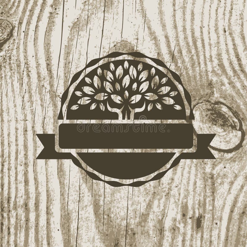 Organic product badge with tree on wooden texture. Vector illustration background. Organic product badge with tree on wooden texture. Vector illustration background.