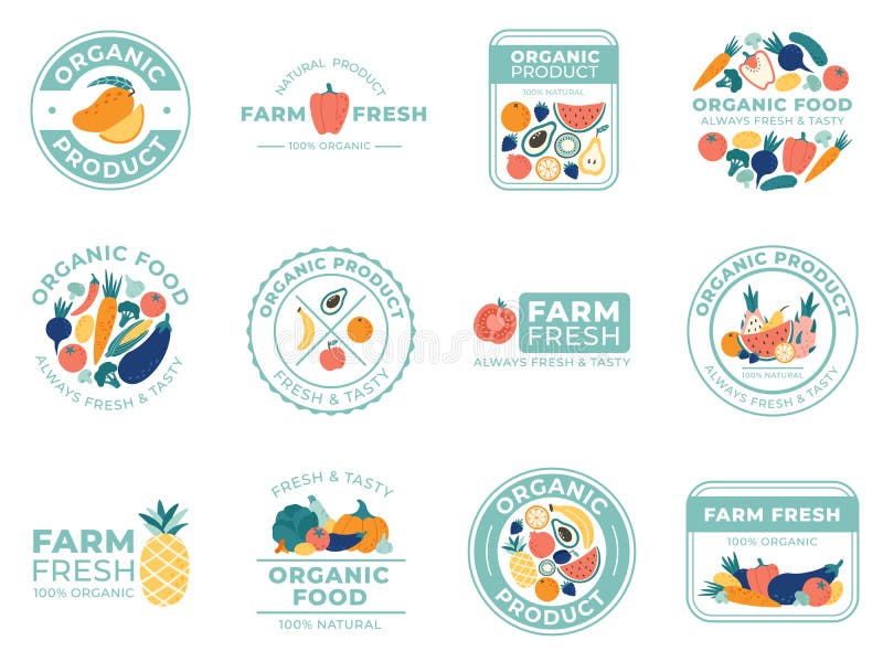 Insigne din fructe și legume proaspete. produse alimentare ecologice naturale și fructe de vară. ilustrare vectorială legitimație vector illustration