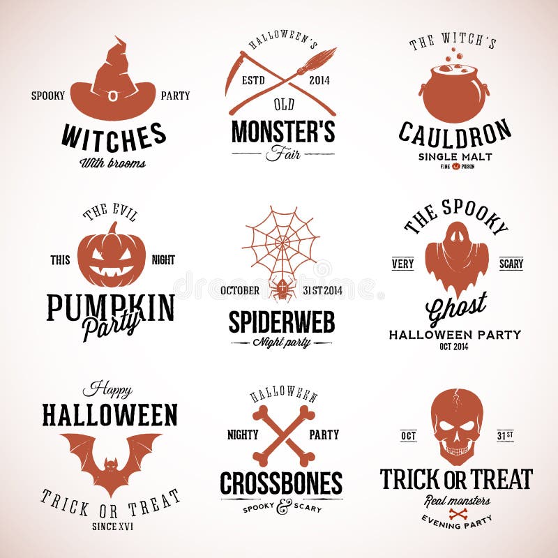 Insignes de vecteur de Halloween de typographie de vintage ou illustration libre de droits Insignes de vecteur de Halloween de typographie de vintage ou illustration libre de droits