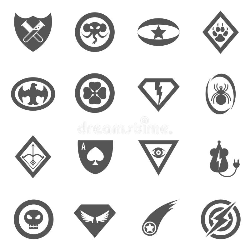 Insignes de vecteur de super héros, emblèmes, logos, icônes réglées illustration libre de droits Insignes de vecteur de super héros, emblèmes, logos, icônes réglées illustration libre de droits