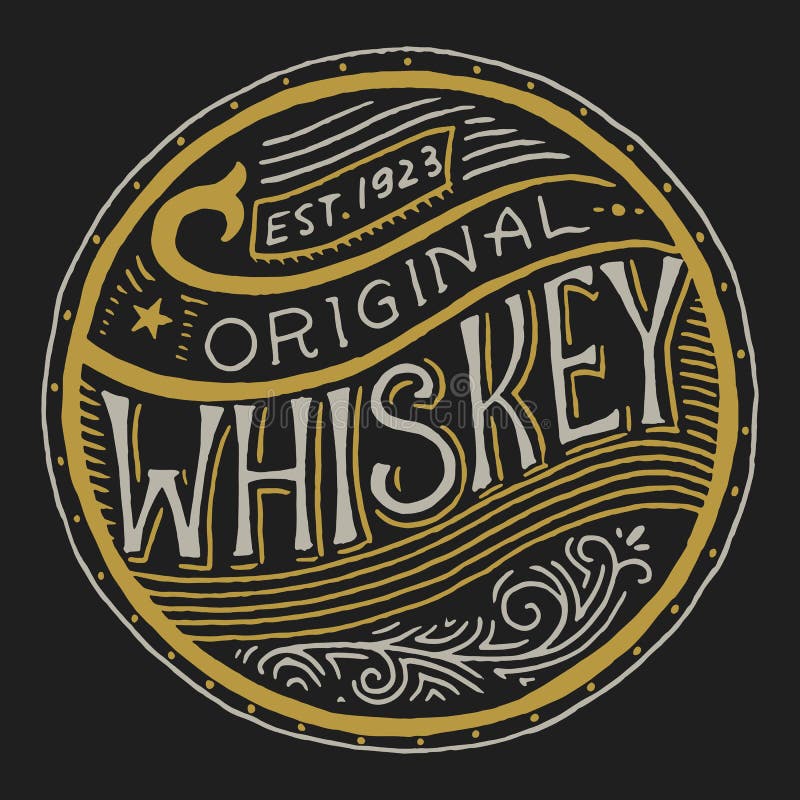 Insignia americana del whisky del vintage Etiqueta alcohólica con los elementos caligráficos Letras grabadas dibujadas mano del b ilustración del vector Insignia americana del whisky del vintage Etiqueta alcohólica con los elementos caligráficos Letras grabadas dibujadas mano del b ilustración del vector