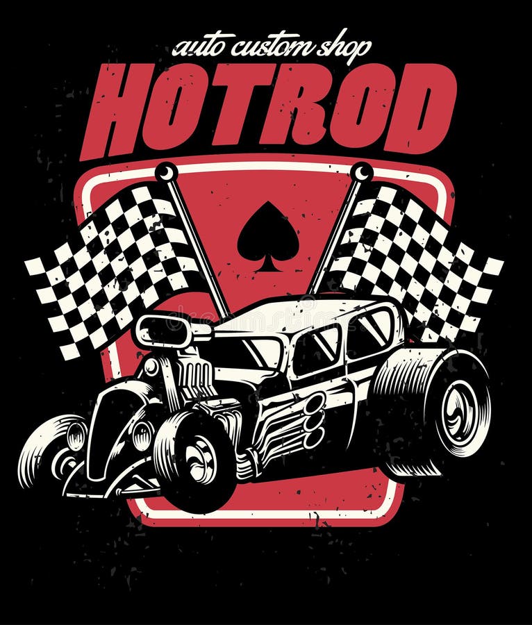 Insignia de encargo auto de la tienda del coche de carreras stock de ilustración Insignia de encargo auto de la tienda del coche de carreras stock de ilustración