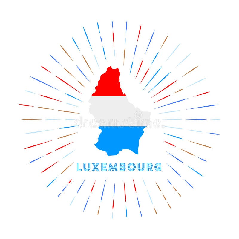 Luxembourg sunburst badge. The country sign with map of Luxembourg with Luxembourger flag. Colorful rays around the logo. Vector illustration. Luxembourg sunburst badge. The country sign with map of Luxembourg with Luxembourger flag. Colorful rays around the logo. Vector illustration.