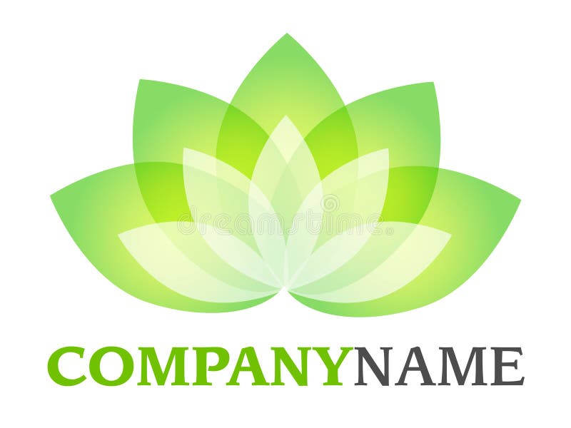 Isolated vector company logo with green white blossom leaves lotus icon on white background. Isolated vector company logo with green white blossom leaves lotus icon on white background.