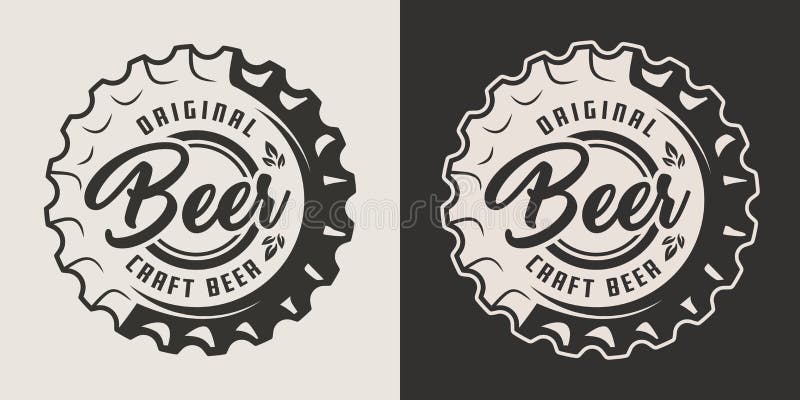Vintage craft beer monochrome badge with bottle cap isolated vector illustration. Vintage craft beer monochrome badge with bottle cap isolated vector illustration