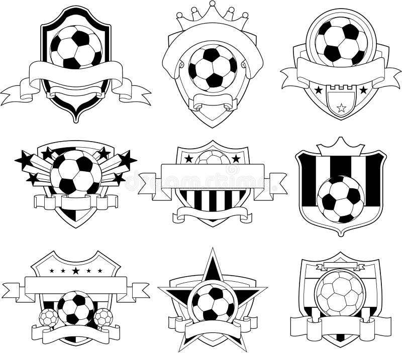 Insignia y emblemas del fútbol del vector stock de ilustración Insignia y emblemas del fútbol del vector stock de ilustración