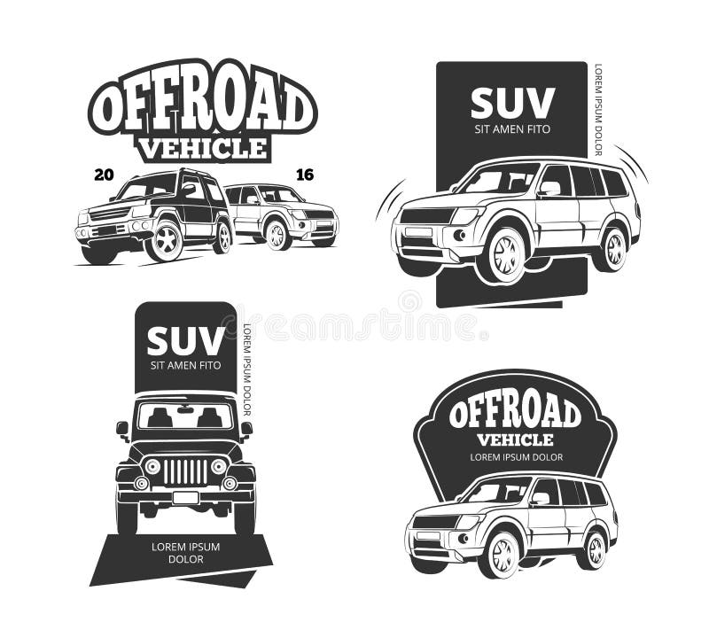 Insignias del vector del coche del suv del vintage, etiquetas, logotipos libre illustration Insignias del vector del coche del suv del vintage, etiquetas, logotipos libre illustration