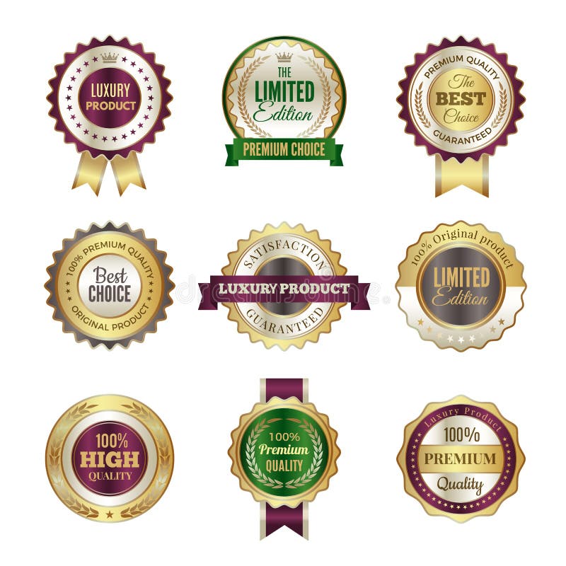 Insignias superiores de lujo Las mejores etiquetas de la corona de oro de alta calidad y plantilla bien escogidas del vector del stock de ilustración Insignias superiores de lujo Las mejores etiquetas de la corona de oro de alta calidad y plantilla bien escogidas del vector del stock de ilustración