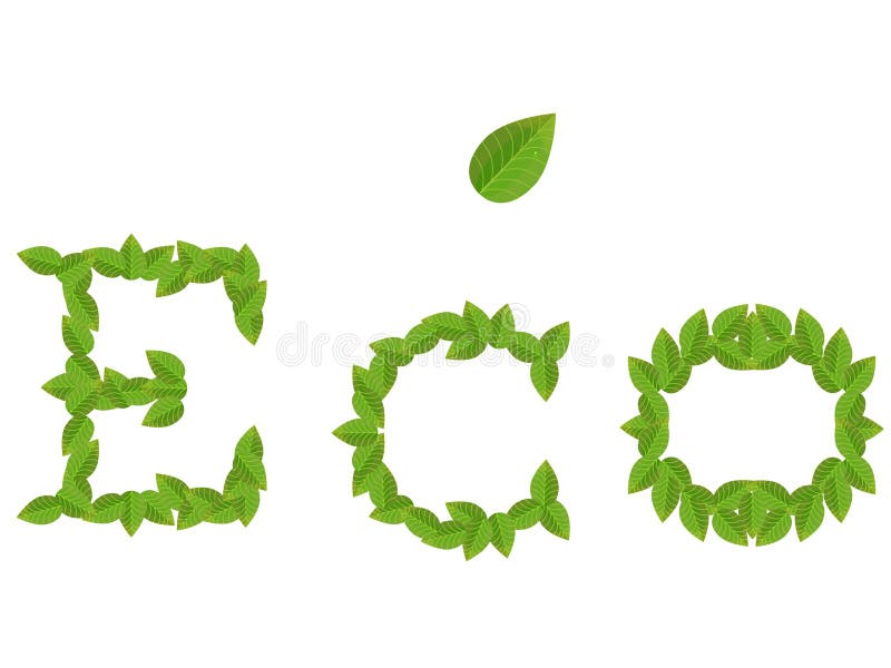 Inskrift ECO från gräsplansidor med bladet på vit stock illustrationer Inskrift ECO från gräsplansidor med bladet på vit stock illustrationer