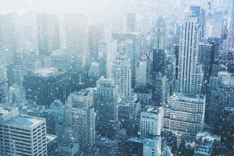 Snow in New York City - fantastic image, skyline with urban skyscrapers in Manhattan, USA. Snow in New York City - fantastic image, skyline with urban skyscrapers in Manhattan, USA