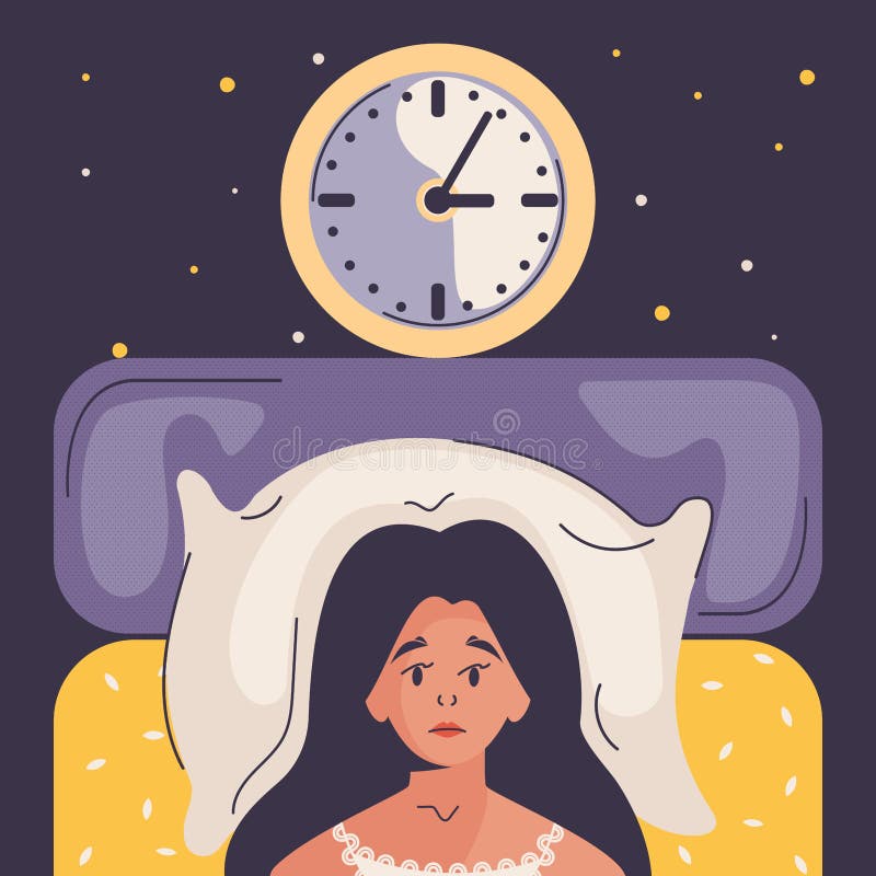 Woman Lying in Bed, Trying To Fall Asleep in Room with Clock. Insomnia Woman Stock Vector - Illustration of sleeping, thinking: 220489711 Woman Lying in Bed, Trying To Fall Asleep in Room with Clock. Insomnia Woman Stock Vector - Illustration of sleeping, thinking: 220489711