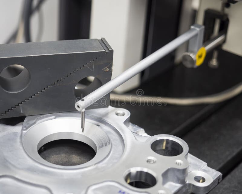 Inspection automotive part by contour measuring machine royalty free stock photos