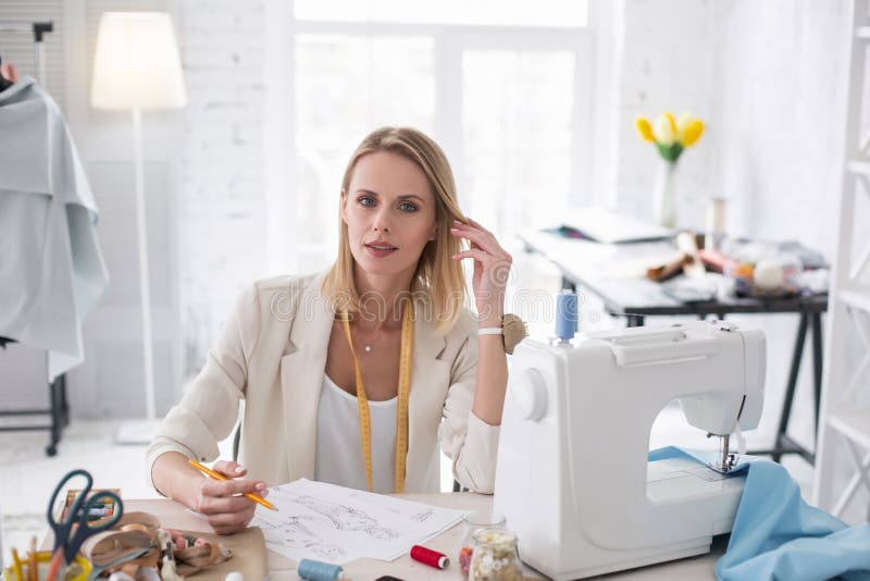 Reflective Glad Craftswoman Realizing Her Idea Stock Photo - Image of ...