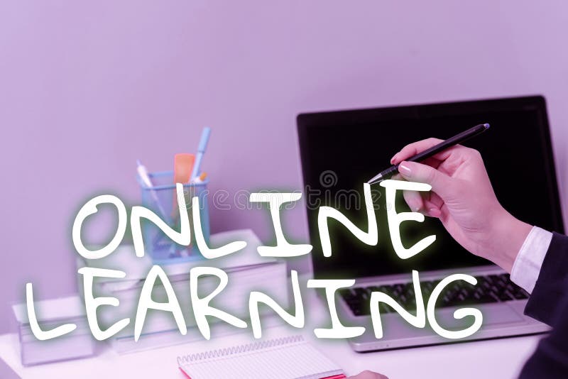 Inspiration für das Online-Lernen mithilfe des Internets und eines Computers. Geschäftsidee. Texthandschrift online mithilfe des Internets und mithilfe des Internets ein Computerwort für das Lernen mithilfe des Internets und eines Computers