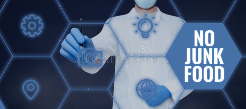 Inspiration showing sign No Junk Food. Internet Concept Stop eating unhealthy things go on a diet give up burgers fries royalty free stock images