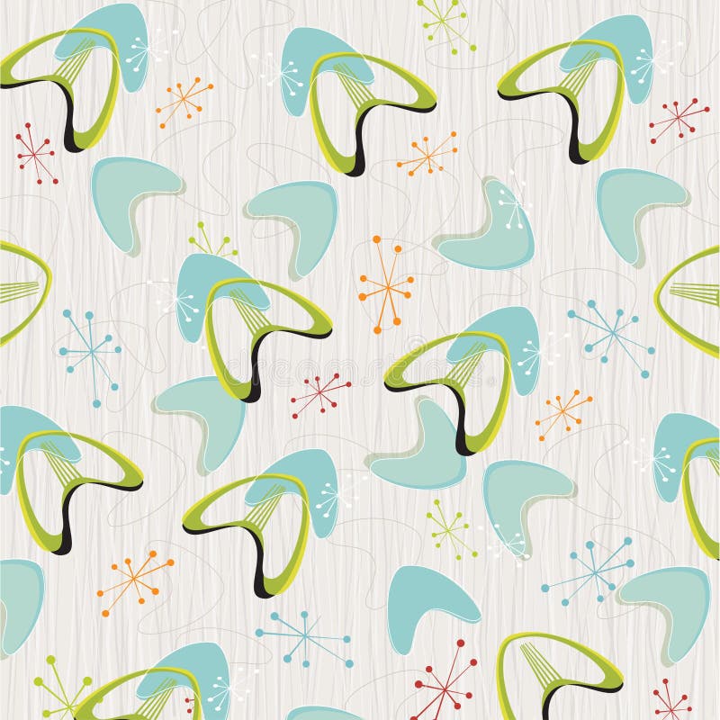 Retro bark cloth boomerangs background pattern stock illustration