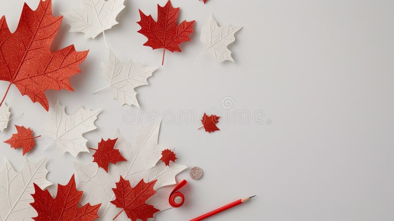 Inspiring DIY Projects with Festive Red Elements and Tools, Red and White Crafting Essentials for Seasonal Decor stock photography