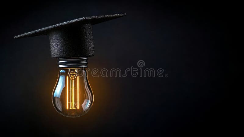 Inspiring Education Moment Graduation Mortarboard on a Bright Light Bulb Symbolizing Learning Ideas stock illustration