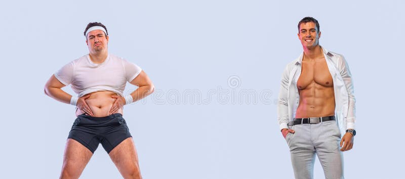 Before And After Weight Loss Fitness Transformation. The Man Was Fat But  Became Athlet. Fat To Fit Concept. Copy Space. Stock Image - Image Of High,  Offer: 258146135