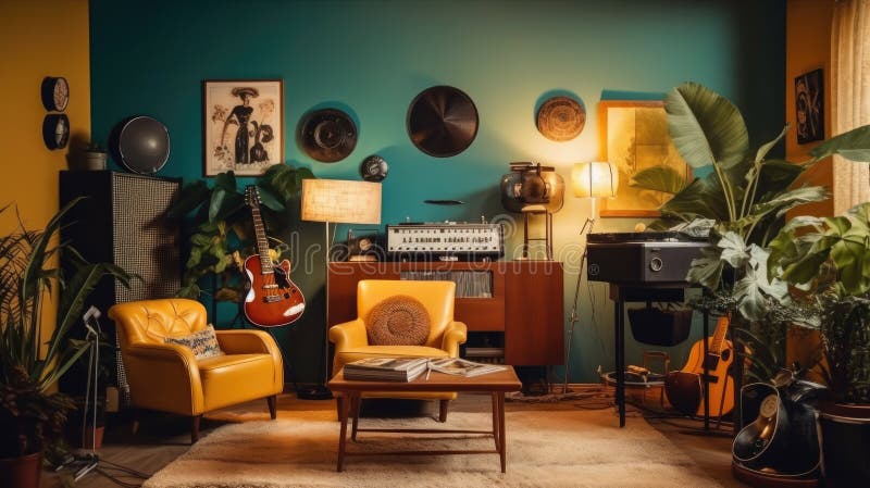 Inspirujący projekt wnętrza biura retro styl generacyjny ai aig 31. Inspirujący salon retro w stylu biurowym z architekturą rocznika. generacyjna aig 31. wygenerowane przez ai