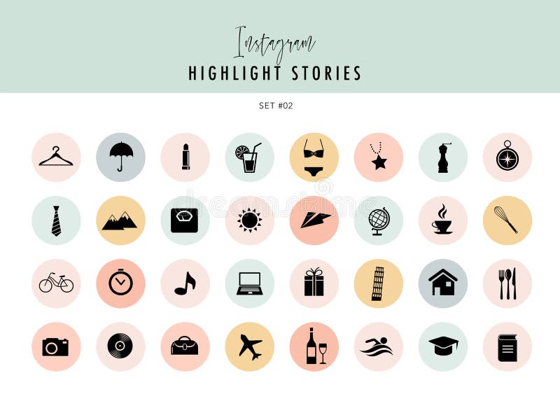 Instagram Highlights Stories Covers Icons collection. A fully editable, scalable vector file. Instagram Highlights Stories Covers Icons collection. A fully editable, scalable vector file