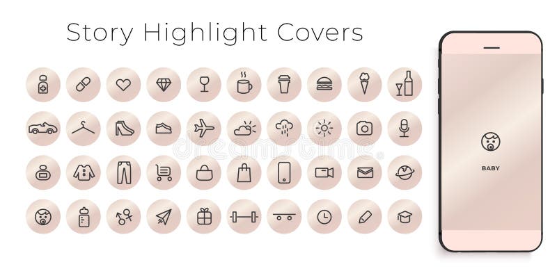 Instagram Highlights Stories Covers line Icons. Perfect for bloggers. Set of 40 highlights covers. Fully editable vector file. Instagram Highlights Stories Covers line Icons. Perfect for bloggers. Set of 40 highlights covers. Fully editable vector file.