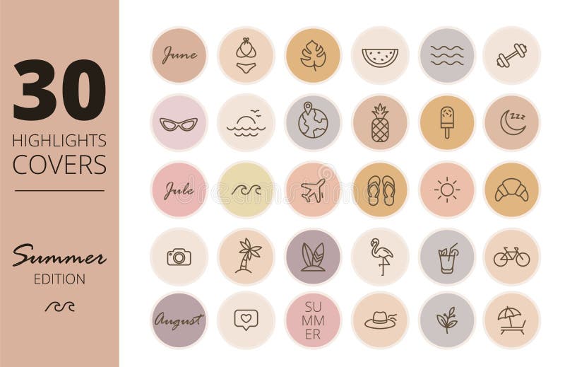 Instagram Highlights Cover Icons. Summer Icons. Outline. Vector Stock  Vector - Illustration of like, outline: 175150359