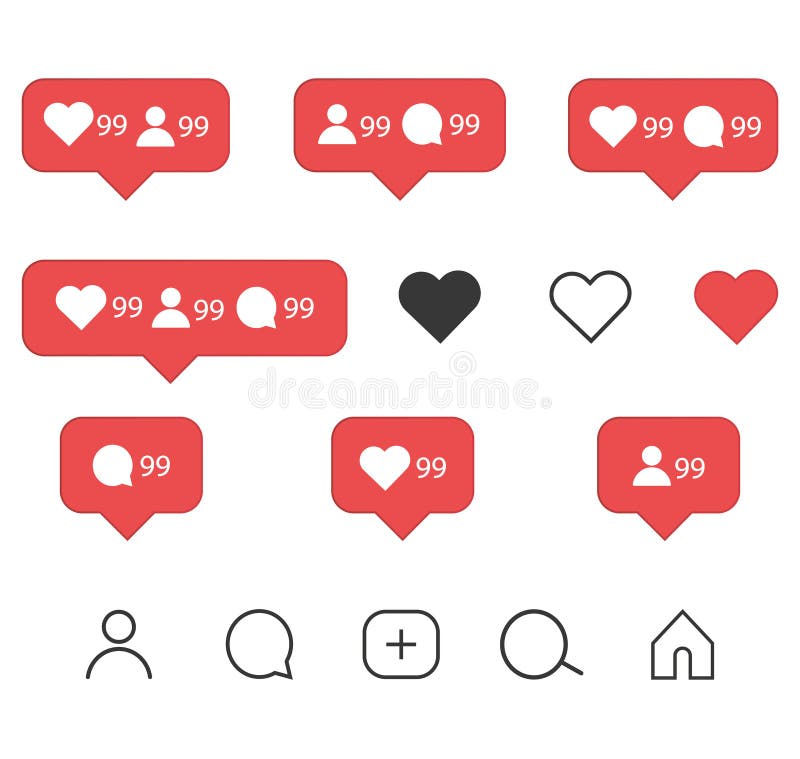 Instagram Icons Set. Like, Comment, Follower and Notification Icons ...