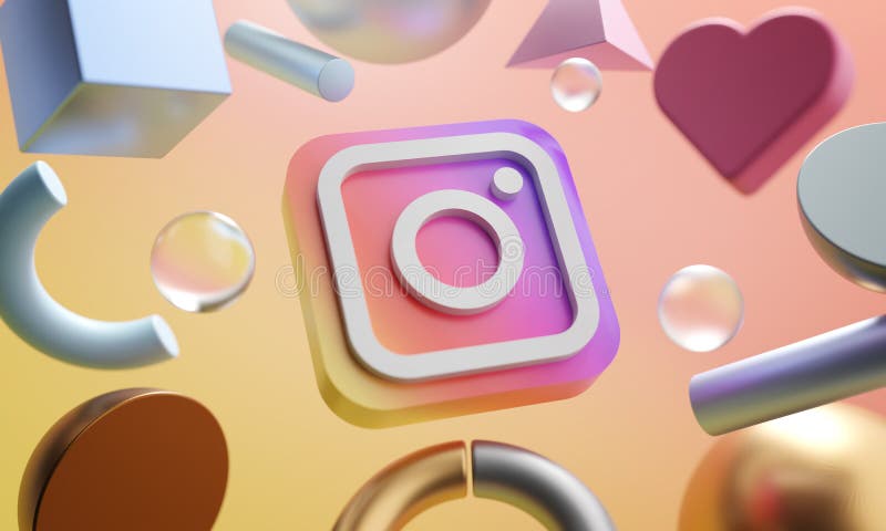 Instagram Logo Around 3D Rendering Abstract Shape Background stock illustration
