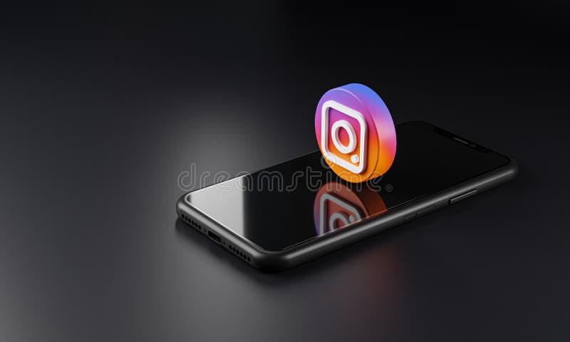 Instagram Logo Icon on Top of Smartphone 3D Dark Background.