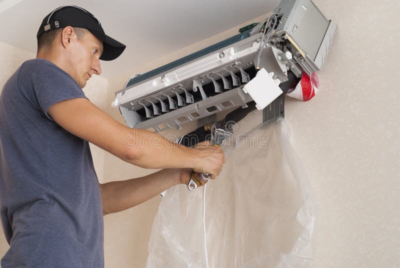 Installation of the Air Conditioner Indoor Unit Stock Image Image of