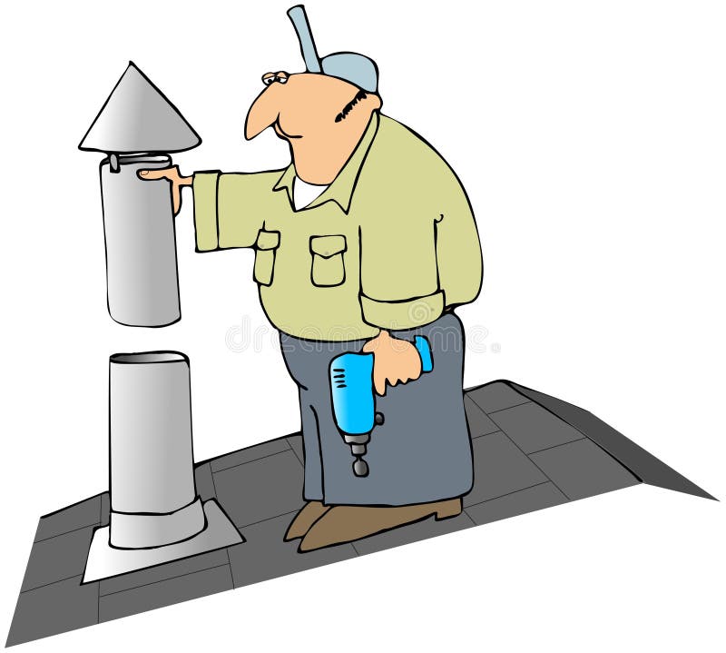 Installation d'un capuchon de conduite de cheminée de four illustration libre de droits Installation d'un capuchon de conduite de cheminée de four illustration libre de droits