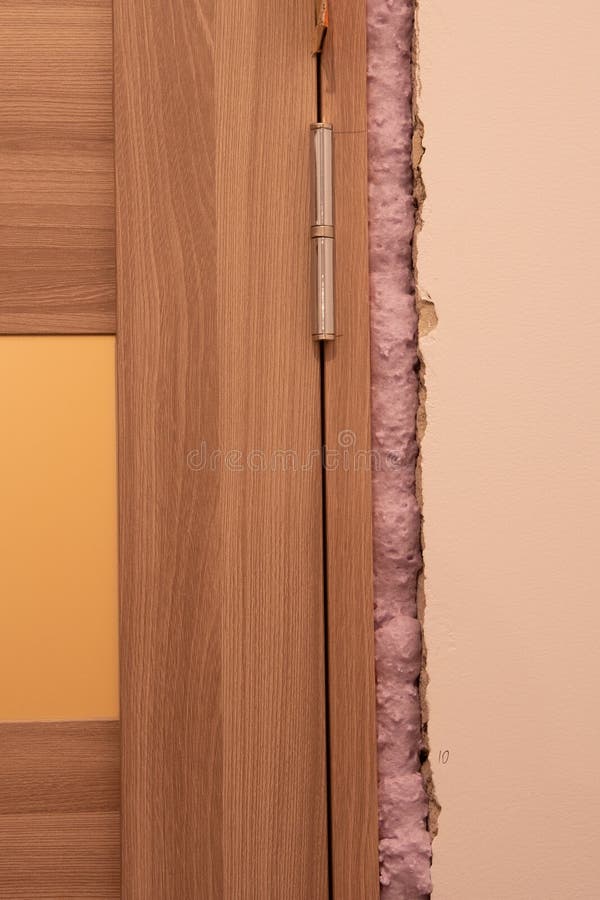 Installation of Doors Using Polyurethane Foam Mounting Stock Photo