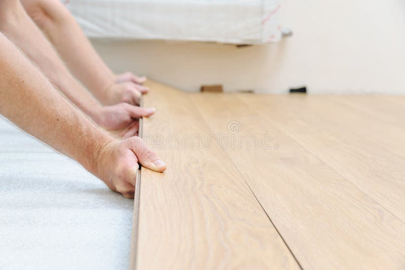 Installation of a Laminate Floorboard. Stock Image Image of handyman