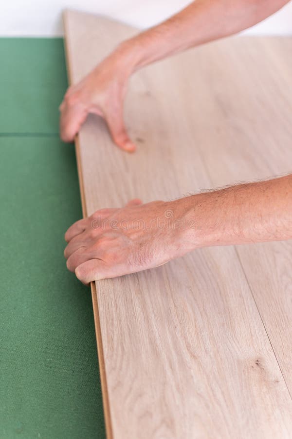 Worker Installing Wooden Laminate Flooring Stock Image Image Of