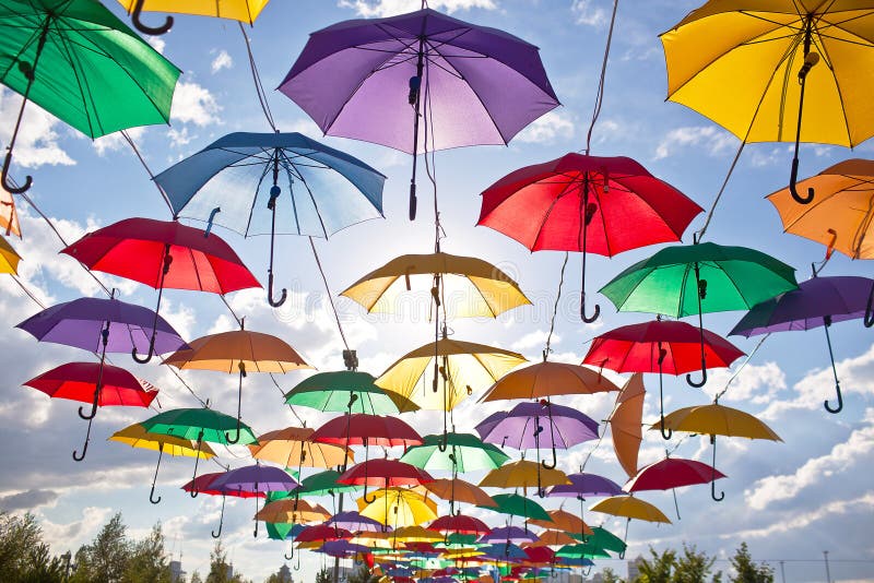 Installation from multicolored umbrellas in the park of the city of Astana, Kazakhstan stock photo Installation from multicolored umbrellas in the park of the city of Astana, Kazakhstan stock photo