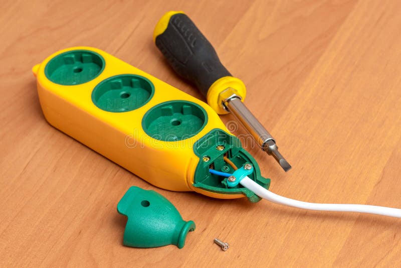 Installation of a New Outlet with a Screwdriver, Electrical Work Stock