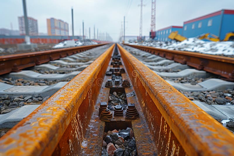 Installation of railway tracks construction of infrastructure and equipment for rail laying, Generated by AI